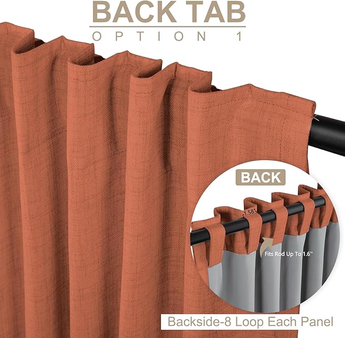 Faux Linen Total Blackout Curtains for Bedroom 84 Inch Long Burnt Orange | 100% Blackout Shield, Back Tab/Rod Pocket Living Room Drapes, Thermal Insulated Blackout Curtains 2 Panels Set, 50"W x 84"L