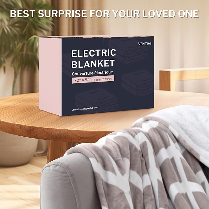 VENTIMI Heated Blanket Full, 9 Heat Levels & 2-10 Hours Auto Off, Beige | ETL & FCC, Fast Warming, 72" x 84", Flannel and Sherpa, Couch Bed Use, Machine Washable, Removable Controller