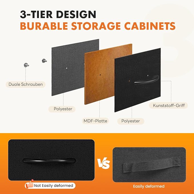 Sweetcrispy 8 Drawer Dresser with Fabric Bins for Bedroom Storage, Black | Closet Organizer, Tall Chest of Drawers with Steel Frame and Wood Top, Easy Pull Handles, Hallway Entryway