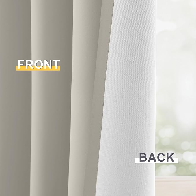 Yakamok Stone Blackout Curtains 63 Inches Long for Bedroom 50" Wide 2 Panel | Blackout Curtain Panels for Bedroom, 2 Thick Layers Grommet Top Thermal Insulated Drapes with White Back for Living Room