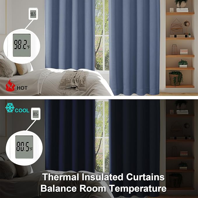 Simplebrand Ava Denim Short 24 Inches Blackout Curtain 2 Panels Set, Half Window Rod Pocket Privacy Curtain Tiers for Kitchen, Curtains Blackout for Bathroom Shades, W30 x L24 Inch, Denim