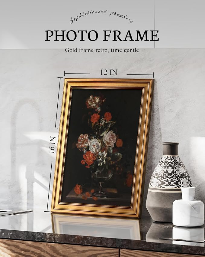 VIYYIEA Vintage Gold Framed Wall Art for Living Room, Flowers Canvas Prints Home Decor, Oil Painting Picture, Bedroom Wall Decor Gifts for Friends or Family -【Cotton Rose】-(16L x 12W)