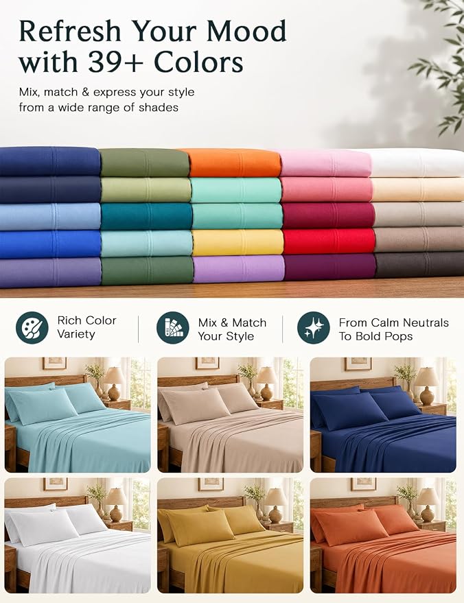 LuxClub Queen Sheet Set, Deep Pocket Bed Sheet Queen Size 4PC, Cooling Soft Bed Sheets, Breathable Hotel Luxury Bedding Wrinkle Free, Silky Fitted Sheet & Pillowcase Sets, Aqua Queen | LuxClub Silky Fitted Sheet & Pillowcase Sets, Breathable Hotel Luxu...