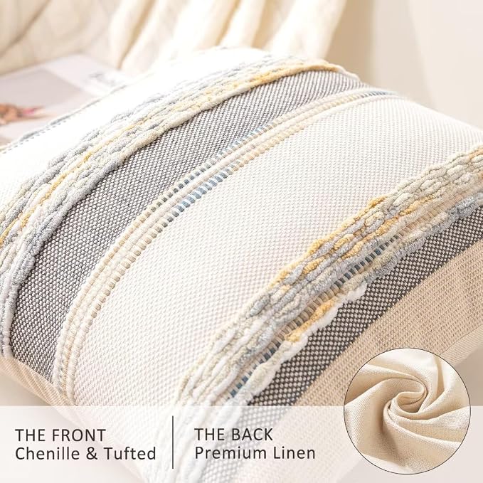 Boho Throw Pillow Covers Decorative Neutral Farmhouse Pillow case | 18x18 Set of 2 Cushion Case Striped Square Pillows Cover Couch Pillow Cases Accent Pillowcase for Sofa Bed,Orange Gray