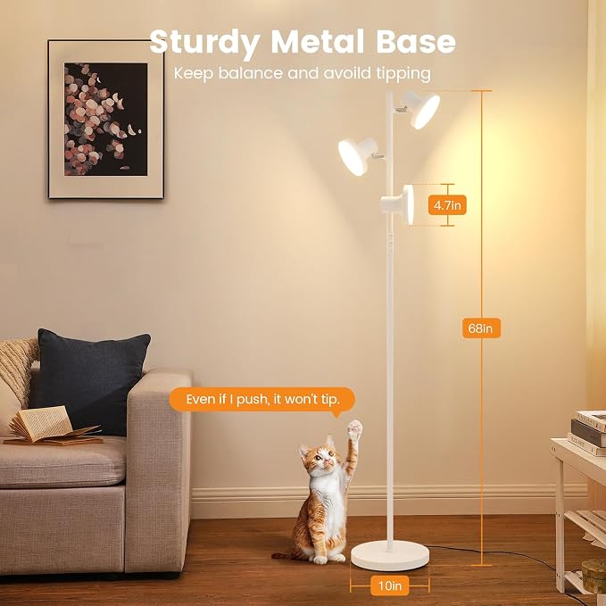 SIBRILLE 36W LED Tree Floor Lamp, Modern Dimmable Standing Lamp with Remote & Touch Control, 4 Color Temperatures, 3 Rotatable LED Light Floor Lamps for Living Room, Bedroom, Office
