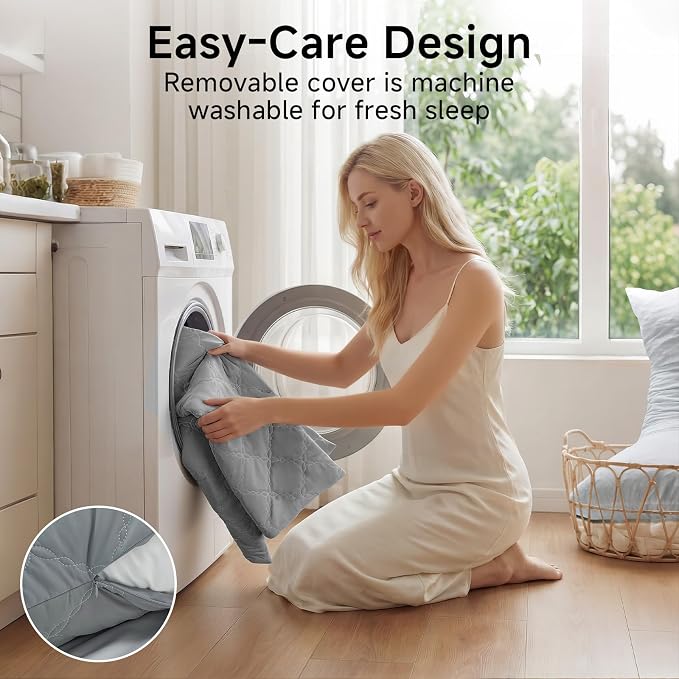 BEDELITE Cooling Body Pillow, Memory Foam Filled, Light Grey, 20x54 Inches | Soft & Cool-Touch Quilted Nylon-Spandex Cover, Adjustable Fill, Perfect for Side Sleepers, Hot Sleepers, Pregnancy, Back Pain
