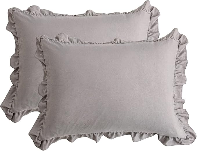 Merryword Cute Pillowcases Light Gray Pillow Shams Gray Ruffle Standard 20x26inch Pillowcases Set of 2 Shabby Chic Fringe Decor Pillow Cover