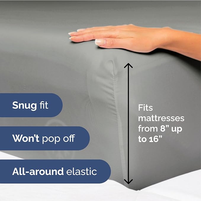 Queen Size 4 Piece Sheet Set - Ultra Soft & Cooling Bed Sheets - Slate Grey | Fits 8 Inch to 16 inch Mattress, Wrinkle Free & Fade Resistant with Deep Pockets, Breathable, Comfy Hotel Luxury Bedding