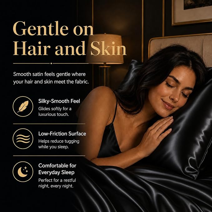 CozyLux Satin Sheets Twin, 3-Piece 14-Inch Deep Pocket Sheet Set | OEKO-TEX Certified Silky Soft Sheet Set for Hair & Skin, Luxurious Silky-Smooth Satin for Elegant Bedroom Decor, Black
