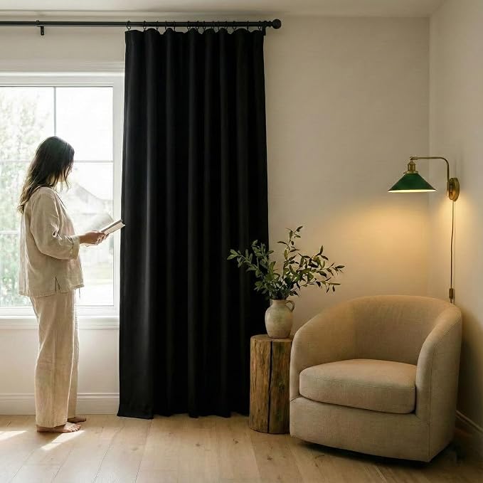 PONY DANCE Blackout Curtains for Bedroom 90 inches Long 2 Panels Set | Thermal Insulated Rod Pocket Black Out Window Drapes, Noise Reducing Window Treatment for Living Room(W52 x L90 inch, Black)