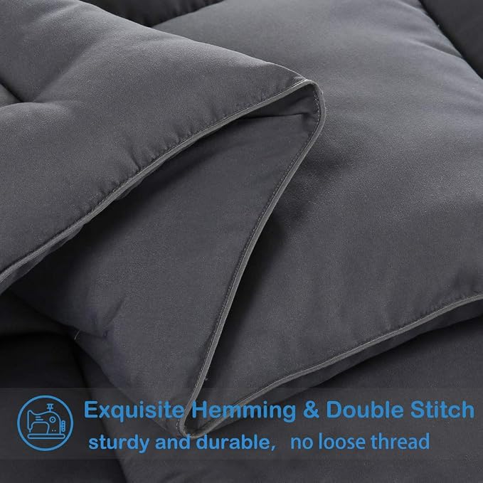 EASELAND Full Size Down Alternative Comforter, Dark Grey, 82x86 Inches | Quilted Duvet Insert for All Seasons, Soft Lightweight Bedding with Corner Tabs, Breathable Machine Washable Hotel Quality