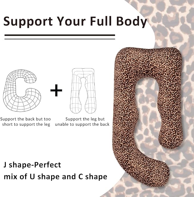 Chilling Home Pregnancy Pillow, U Shaped Pregnancy Pillows for Sleeping Full Body Pillow Maternity Pillow for Pregnant Women 58 inch, Pregnant Women Must Have with Removable Cover, Leopard Print