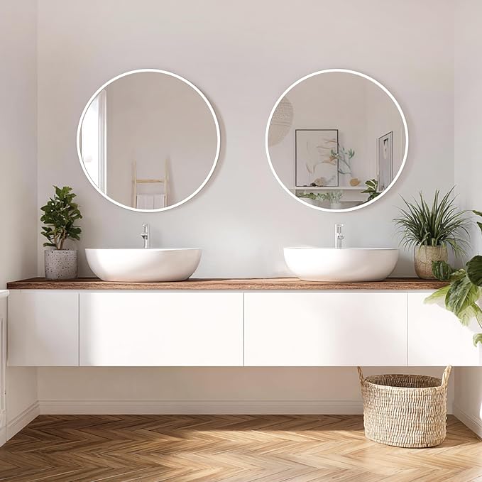 White Round Mirror 24 inch, 2 Pack Circle Mirror, Matte Metal Frame | High Definition Mirror, Waterproof, Sturdy, Circle Mirror for Bathroom, Bedroom, Entryway, Living Room, Wall Décor