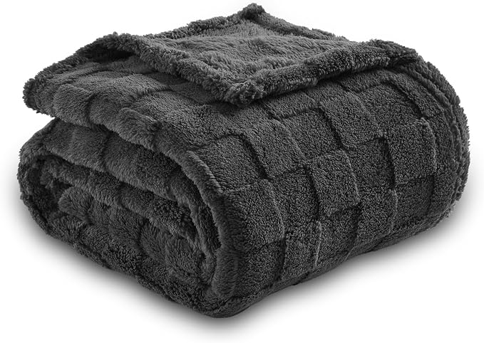 NEWCOSPLAY 3D Checkered Flannel Queen Blanket, Dark Grey, 90"x90" | Super Soft Cute Lightweight Decorative Premium Silky Fleece Blanket for Couch Sofa Bed, Gift for Women Men, All Season Use