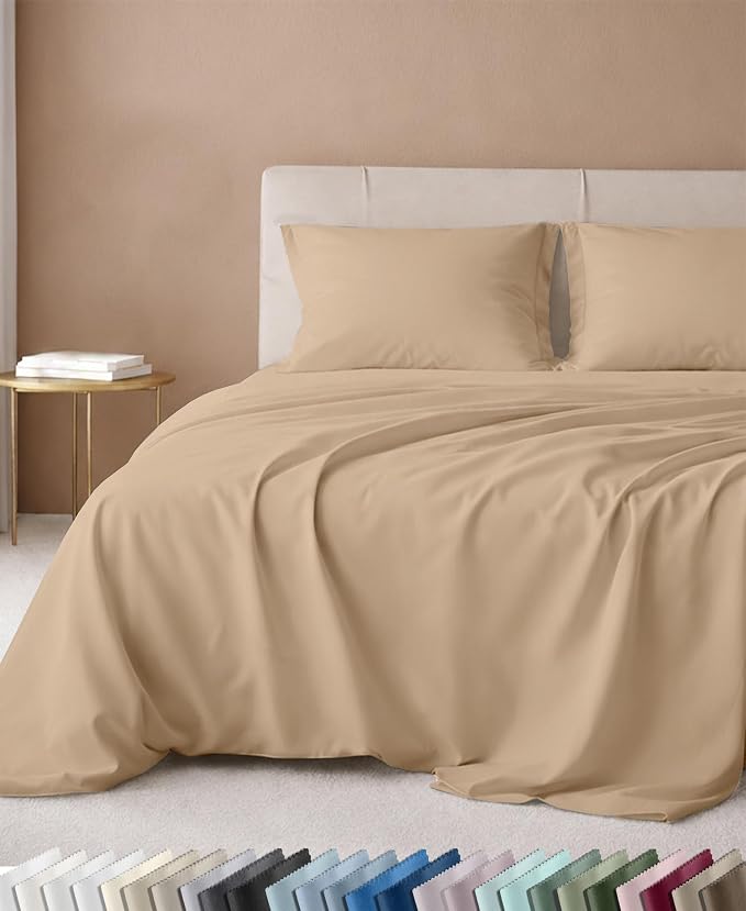 California Design Den Luxury 600 Thread Count Queen Bedsheets, Golden Tan | 100% Cotton Sateen Backed by Good Housekeeping Seal, Soft & Smooth, 16" Deep Pocket, All-Around Elastic, Easy Care, 4 Pc Set