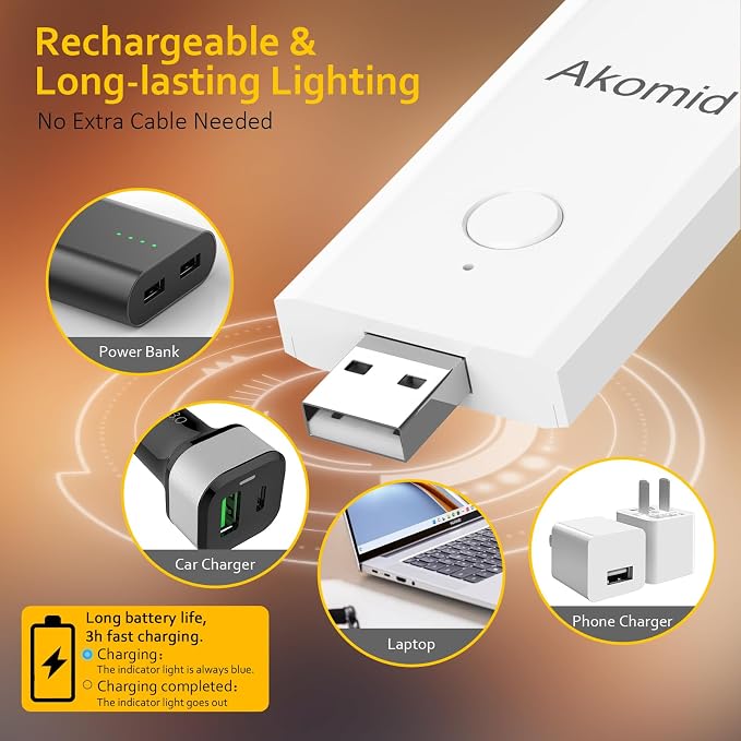 Akomid Book Light USB Rechargeable Clip on Reading Light, Eye-Cared Amber Light Mode Book Light for Reading in Bed Kids, 8 LEDs Bookmark Portable Stepless Dimming, White