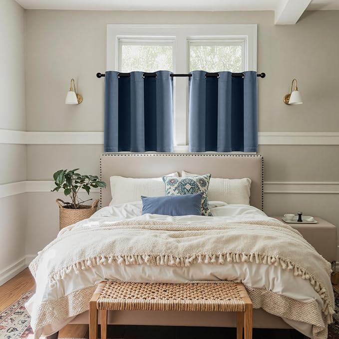 MIULEE Blackout Curtains for Bedroom 2 Panels 40 x 36 Inch Long Stone Blue | Thermal Insulated, Living Room Darkening Grommet Drapes, Noise Reducing, Light Blocking Window Treatments