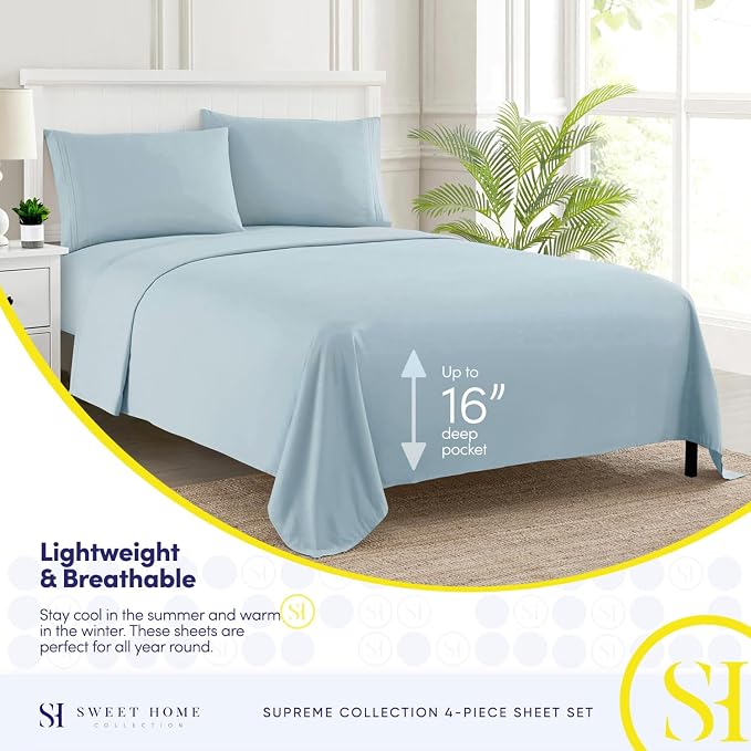 King Size Sheets - Breathable Luxury Bed Sheets with Full Elastic & Secure Corner Straps Built In - 1800 Supreme Collection Extra Soft Deep Pocket Bedding Set, Sheet Set, King, Light Blue
