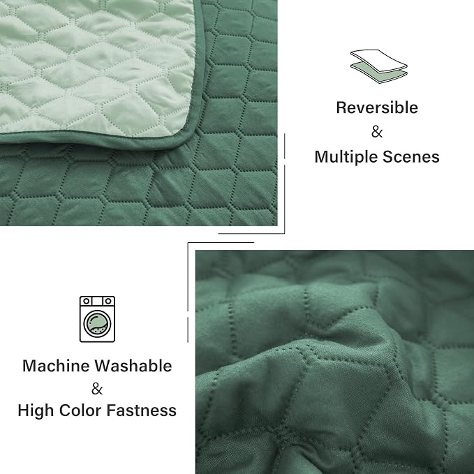 Exclusivo Mezcla Reversible Twin Quilt Bedding Set, Dark Green | Lightweight Bedspreads with 1 Pillow Sham, Soft Microfiber, All Season Bed Coverlets for Dorm Bedroom Guest Room, 68x88 Inch