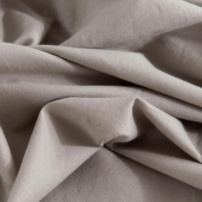 NEXHOME PRO Duvet Cover Set Twin Size Linen Look Textured Organic Natural 100% Washed Cotton Duvet Cover Linen Cream Grey 2 Pieces Bedding Set with Zipper Closure, Breathable (No Comforter)