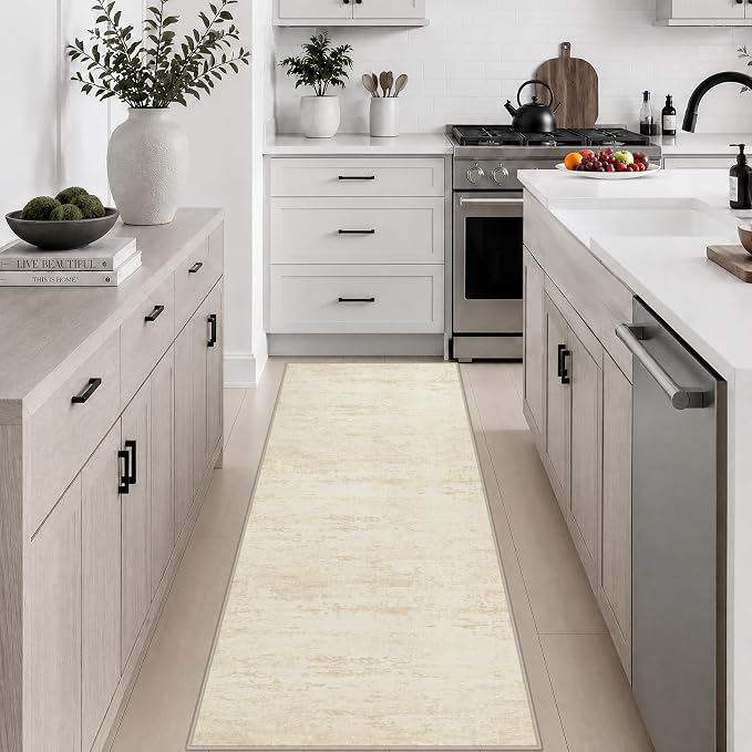 2x6 Washable Runner Rug：Modern Abstract Kitchen Soft Carpet Beige | For Hallway, Bedroom, Kitchen, Laundry, Bathroom,Door Mat,Modern Abstract,Machine washable,Non-Slip,Stain Resistant,Indoor