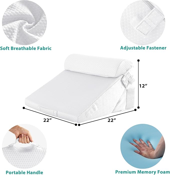 3Pcs Orthopedic Bed Wedge Pillow Set, Foam Wedge Pillow Post Surgery for Back, Leg and Knee Support, Adjustable 9&12 Inch Folding Triangle Pillow for Sleeping, Acid Reflux, Snoring, White