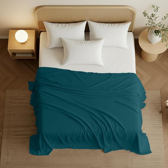 Queen Size Flat Sheet Only, Ultra Soft & Breathable Hotel Sheets, Teal | Hotel Bedding, Cooling Comfort, Smooth Feel, Wrinkle & Fade Resistant, Easy Care, Long-Lasting, Machine Washable, OEKO-TEX