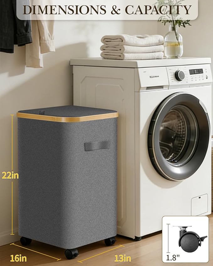 Laundry Hamper with Wheels, 75L Rolling Laundry Basket, Removable Inner Bag | Clothes Hampers for Laundry, Collapsible Dirty Clothes Hamper for Dorm, Bedroom, Bathroom, Laundry Room