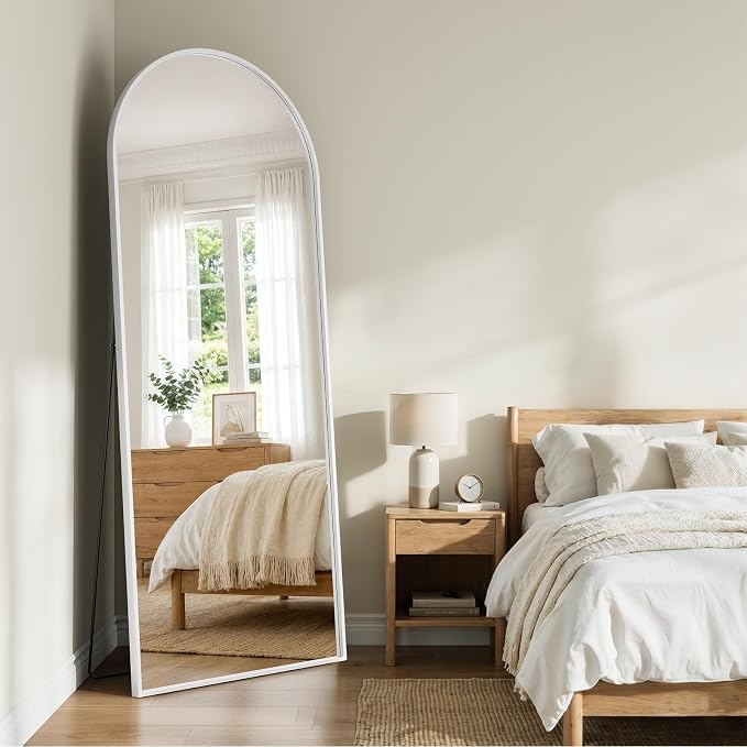 Mirror Full Length, 26"x71" Large Arched Floor Full Length Mirror with Stand, Room Decor Big Full Body Floor Mirror with HD Tempered Glass Aluminum Frame for Bedroom Living Room, White