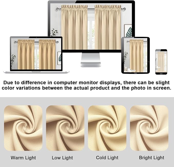 DWCN Blackout Curtains for Bedroom Living Room 38 x 63 Inch Long Beige | 2 Panels Set, Room Darkening, Thermal Insulated, Light Blocking, Rod Pocket Drapes, Noise Reducing Window Treatments