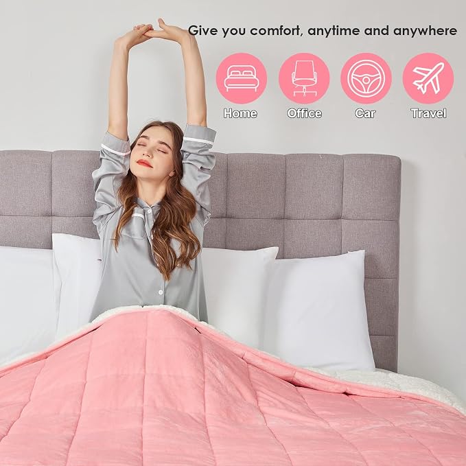 yescool Weighted Blanket for Adults (15 lbs, 60" x 80", Hot Pink) Heavy Blanket for Sleeping Perfect for 140-160 lbs, Queen Size Breathable Blanket with Premium Glass Bead, Machine Washable