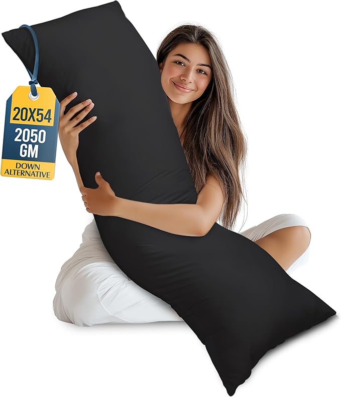 Utopia Bedding Full Body Pillow for Adults (Black, 20 x 54 Inch), Long Pillow Insert for Sleeping, Ideal for Side Sleepers | Large Body pillows for Adults, Plush Support, Pregnancy Pillow Insert for sleeping, helps maintain body contour, 20x54 inches
