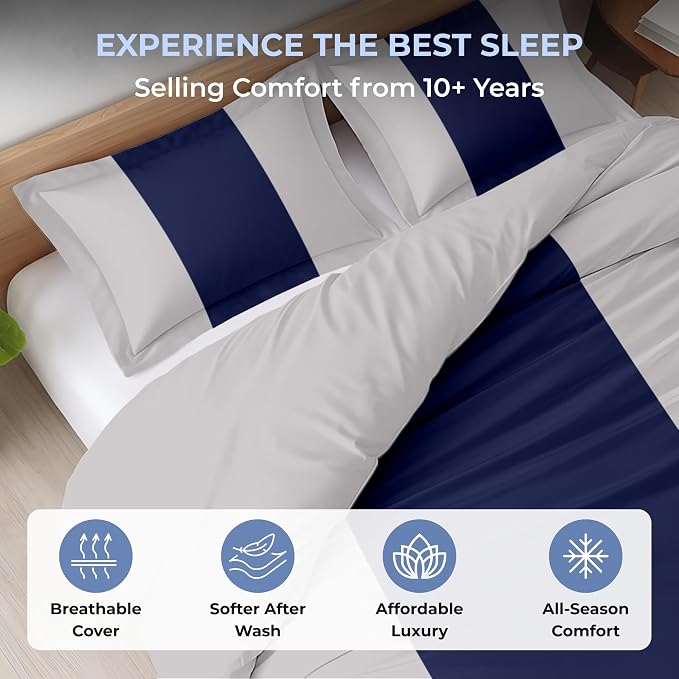 3 Pc King Size Duvet Cover Set- 100% Egyptian Cotton 600 Thread Count Ultra Soft Premium Durable Comforter Cover Zipper Closure & Corner Ties (Dashing Blue, King 104"x94")