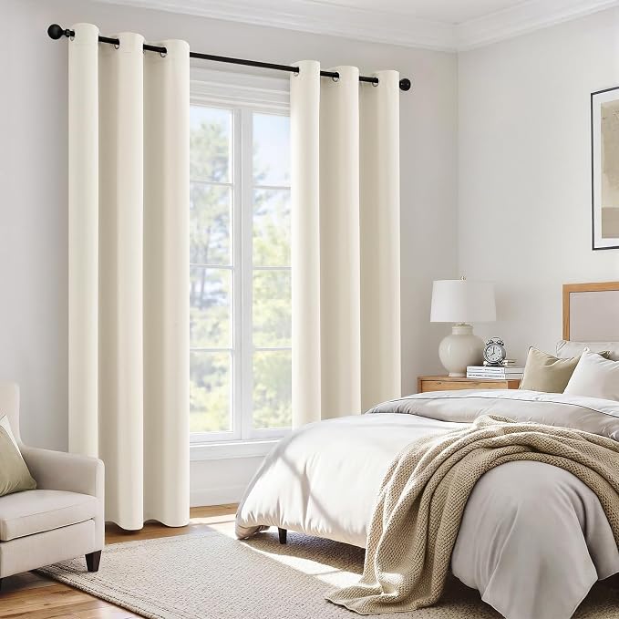 MIULEE Cream 100% Blackout Curtains for Bedroom 96 Inch Length | 2 Thick Layers Thermal Insulated Black Out Window Curtains, Noise Reducing Grommet, Drapes for Living Room, 2 Panels