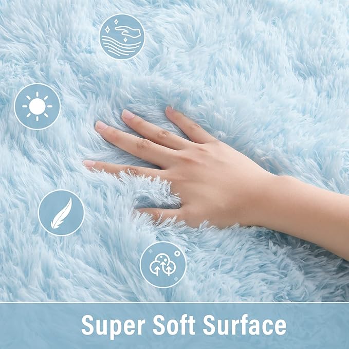 Soft Modern Indoor Shaggy Area Rug for Bedroom Livingroom Dorm Kids Room Home Decorative, Non-Slip Plush Fluffy Furry Fur Rugs Comfy Nursery Accent Floor Carpet 3x5 Feet, Baby Blue