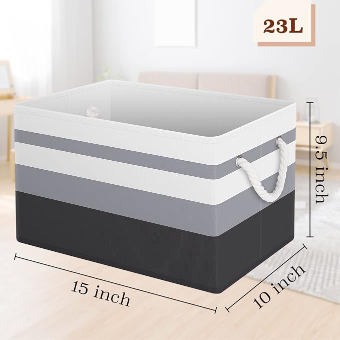 Storage Bins 2-Pack, Foldable Storage Baskets for Organizing Toys, Books, Shelves, Closet, Large Storage Box with Rope Handles, Sturdy Organizer Bins,Gradient Grey