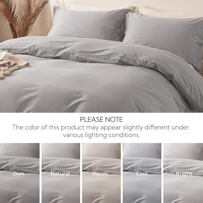 OAITE Duvet Cover Set 100% Washed Cotton Solid 3pcs | Soft,Durable,Long-staple Cotton,Hidden Zipper with 8 Interior Corner Ties,2 Pillowcases,68"X90"