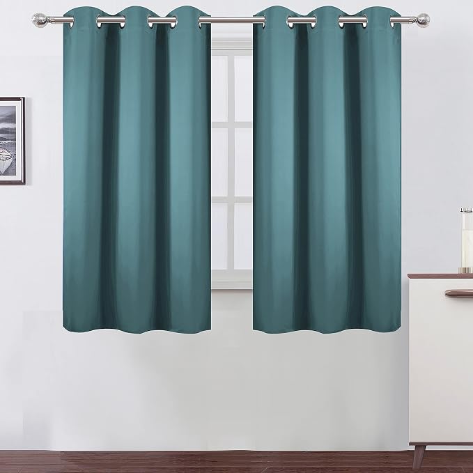 Sea Teal Thermal Blackout Curtains/38 x 54 Inch/Set of 2 Panels Room Darkening Curtains for Bedroom