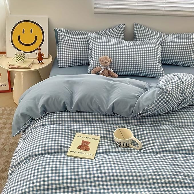 Nayoroom Blue Gingham Duvet Cover Set King Plaid Checkered Bedding | Reversible, Modern Coastal, Dorm Bedding, Soft Breathable Washed Microfiber, All-Season Comfort, Hidden Zipper, 4 Corner Ties