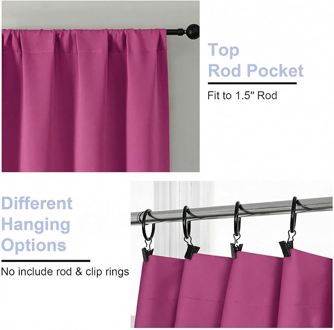 Simplebrand Ava Hot Pink Blackout Curtains for Bedroom 72 Inch Length 2 Panels Set, Privacy Thermal Insulated Rod Pocket Door Window Curtains for Patio French Door Front Door, W40 x L72 Inch