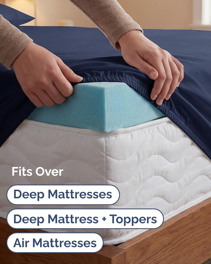 Extra Deep Twin XL Sheet Set - 4 Piece College Dorm Room - Navy Blue | College Dorm Room Essentials, Easy & Secure Fit, Ultra-Soft, Wrinkle & Fade Free, Comfy Sheets Set with Extra Deep Pockets