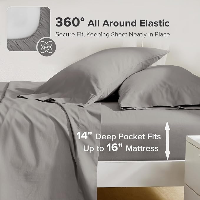 Comfort Spaces 100% Cotton Percale Sheets Cal King Size 4 Pcs, Dark Gray | Crisp, Cool & Breathable Bed Sheets, 14" Deep Pocket Fits Up to 16" Mattress, Lightweight, All Season Cozy, with Pillow Case