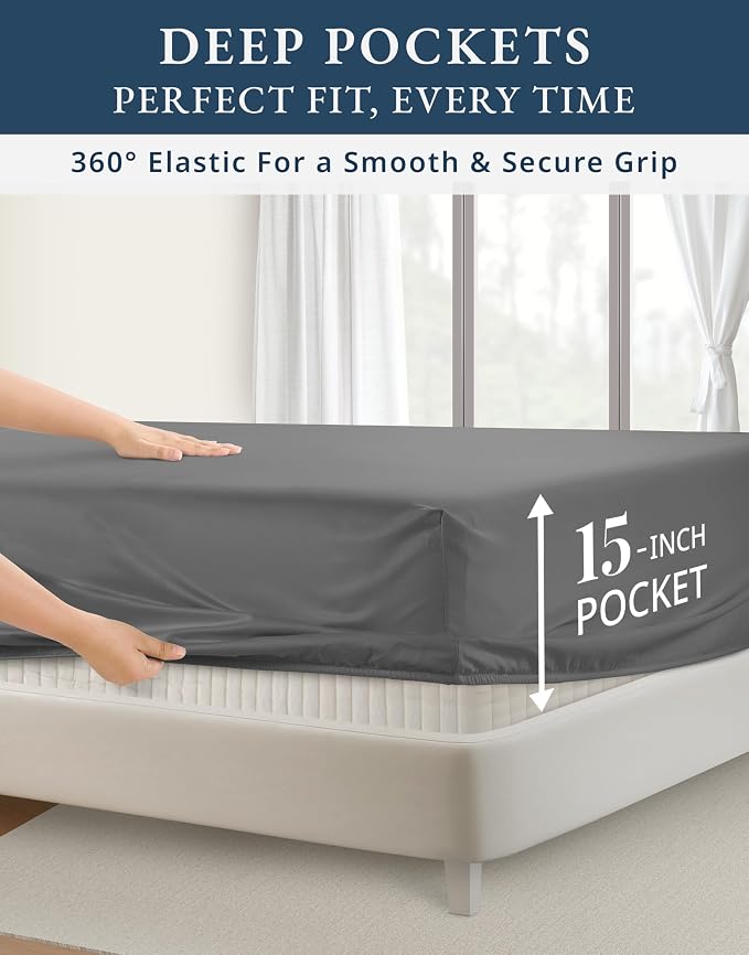 LANE LINEN Black Sheets Queen 100% Egyptian Cotton Sateen - Charcoal Gray | Cooling Bed Sheets Queen - 4-Piece Set, For Guests And Everyday Use, For A Silky Hotel-Style Bed, Luxe Sheen, Plush
