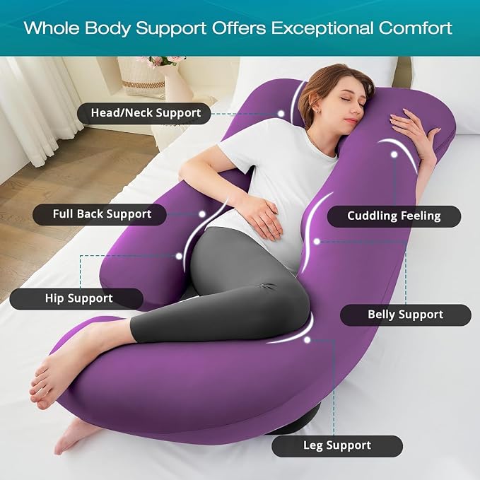 Cooling Pregnancy Pillows for Sleeping, 65'' Full Body Pillow, Purple | Sasttie Maternity Pillow, OEKO-TEX, Down Alternative, Removable Cover, Pregnant Women Must Haves, Maternity Essential