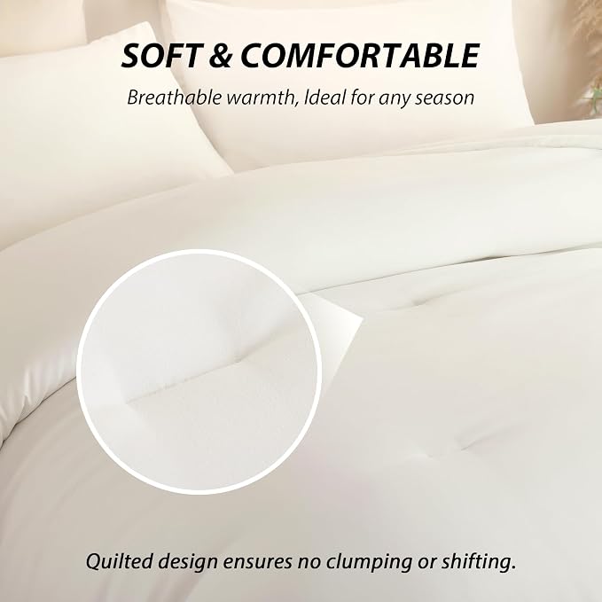 weigelia Cream Comforter Set Twin Size, All Season Lightweight Bedding Set | Soft Microfiber Twin Comforter Set, Machine Washable, Solid Color Bed Set (1 Comforter, 1 Pillowcase)