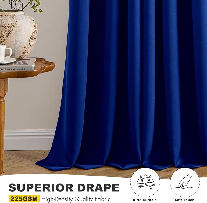 MIULEE Blackout Curtains for Bedroom 2 Panels 40 x 45 Inch Long Royal Blue | Thermal Insulated, Living Room Darkening Grommet Drapes, Noise Reducing, Light Blocking Window Treatments
