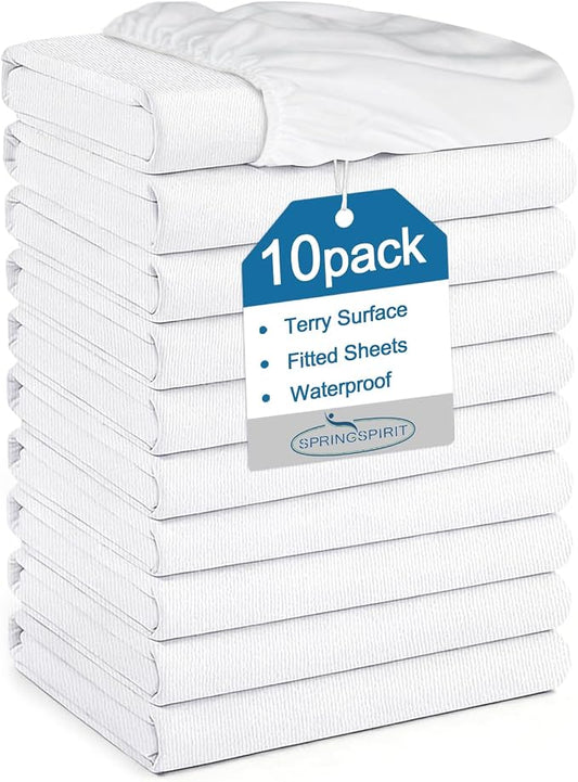 Twin Size Mattress Protector Waterproof,Absorbent Fitted Sheet | up to 14" Deep Pocket,Mattress Cover Twin Size Bed Sheets,Terry Machine Wash Protection Mattress Protector,10 Pack