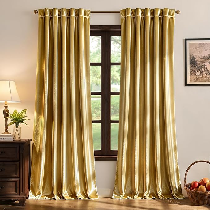 MIULEE Velvet Curtains 52x90 inches 2 Panels Gold Blackout Curtains | Luxury, Bedroom Living Room, Thermal Insulated, Super Soft Window Drapes, Rod Pocket & Back Tab