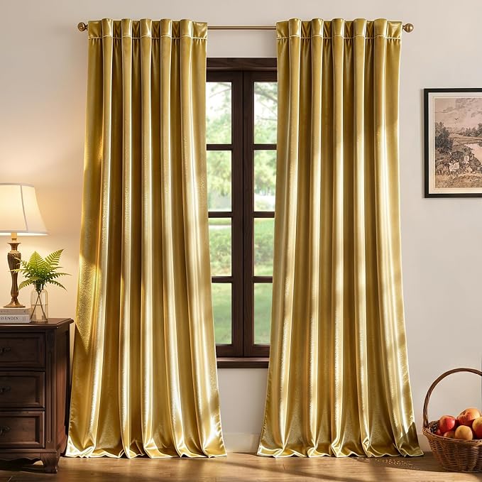 MIULEE Velvet Curtains 52x108 inches 2 Panels Gold Blackout Curtains | Luxury, Bedroom Living Room, Thermal Insulated, Super Soft Window Drapes, Rod Pocket & Back Tab