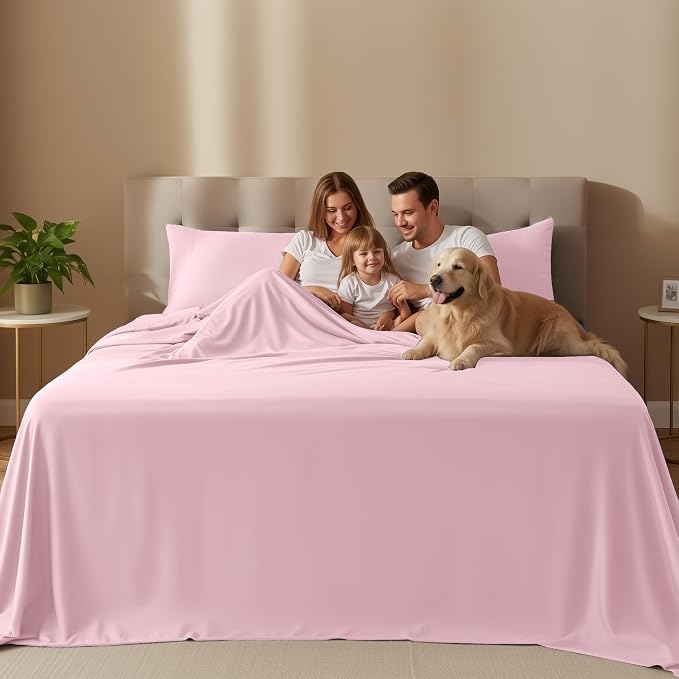 Cal King Sheets Set, 4 Pieces 16" Deep Pocket Bed Sheets, Crystal Pink | Extra Soft Bedsheet Set, Comfy & Breathable Cooling Sheets, Wrinkle & Fade Resistant, Fitted Sheet, Flat Sheet, 2 Pillowcases